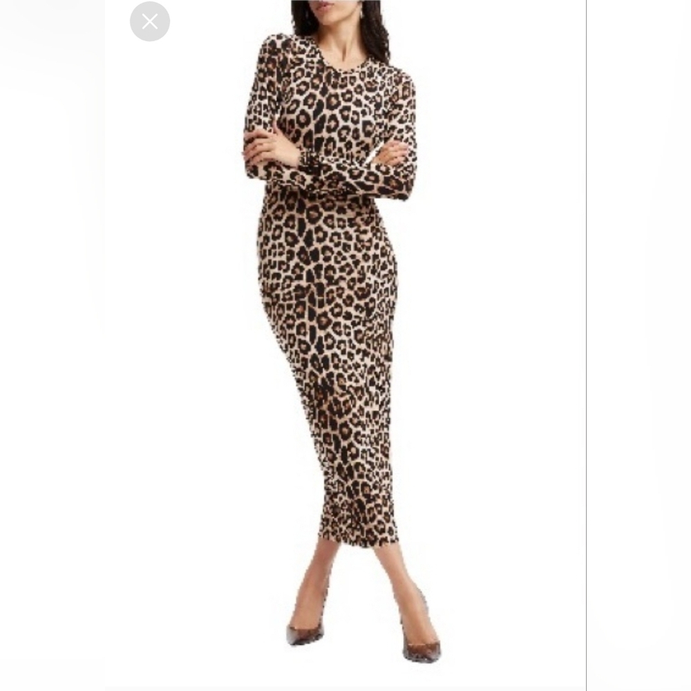 Good American Leopard Print Long Sleeve Midi Dress - Brown/Black